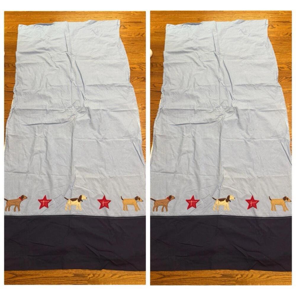 Pottery Barn kids curtains drapes blue dog animal boys nursery bedroom cotton